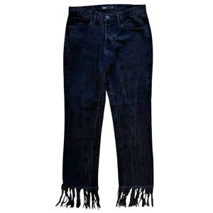 3x1 NYC Wm3 Crop Fringe Jeans Black Mamba Size 27 Button Fly Cotton 25” Inseam